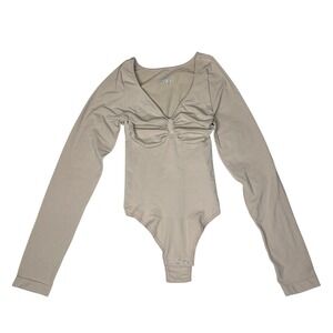 Women's Long‎ Sleeve Bodysuit Tummy Control Shapewear Thong Body Suits Top XS